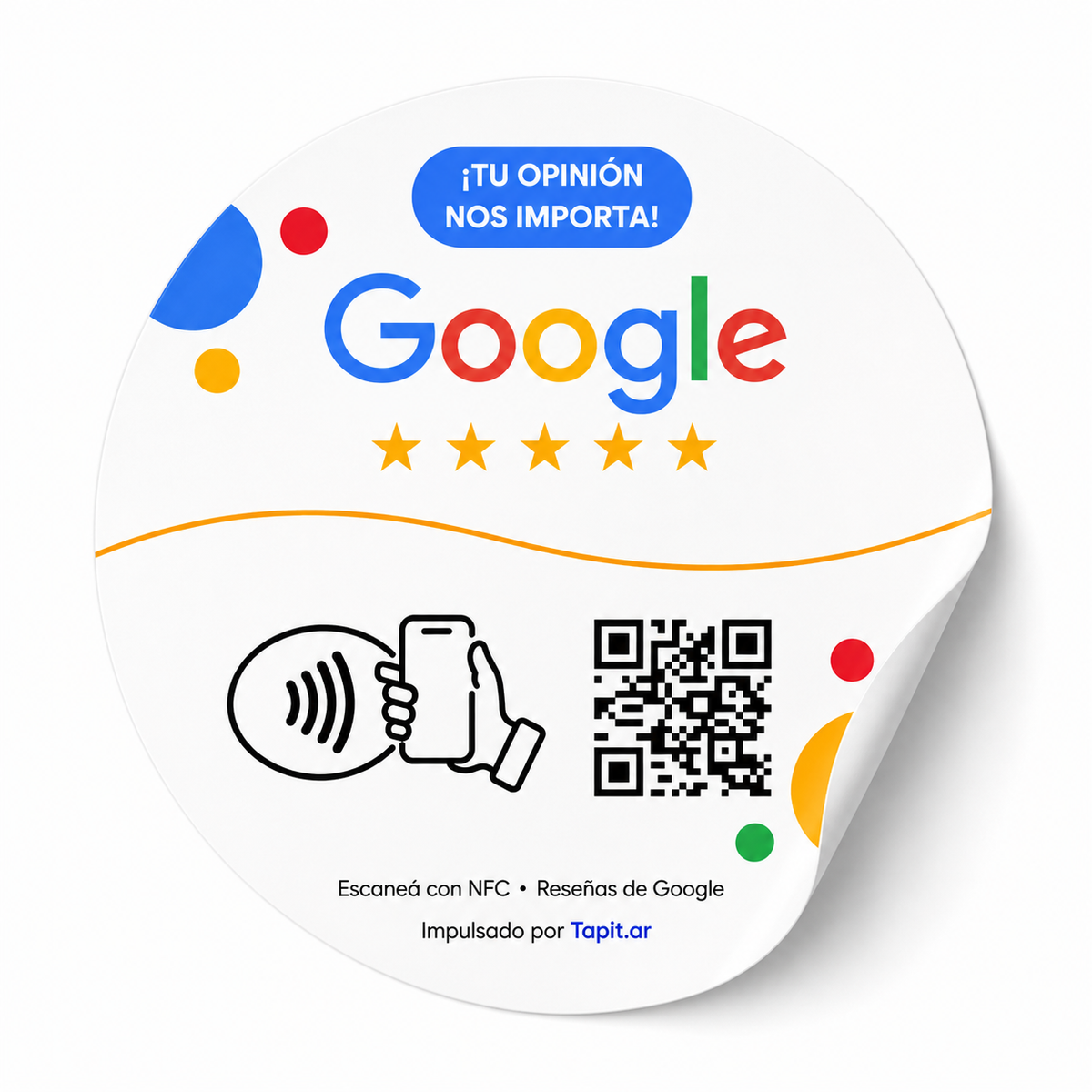 Sticker de reseñas de Google con NFC y QR de Tapit