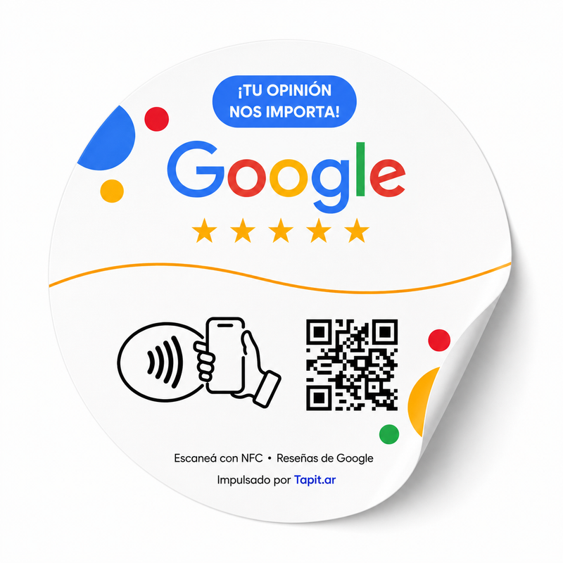 Sticker de reseñas de Google con NFC y QR de Tapit