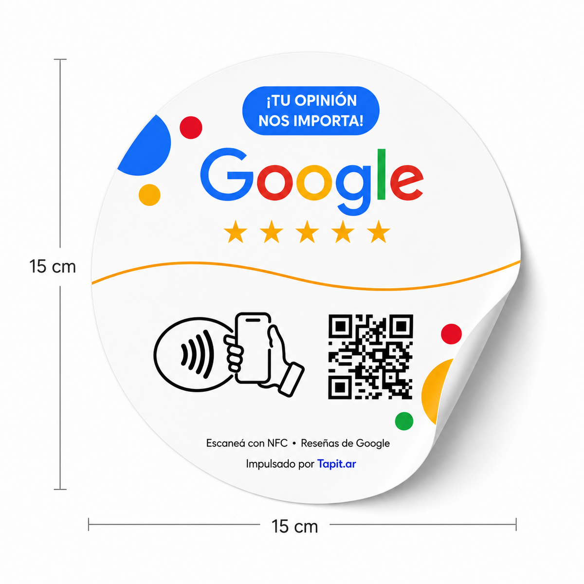 Medidas del sticker de reseñas de Google: 15 cm de diámetro