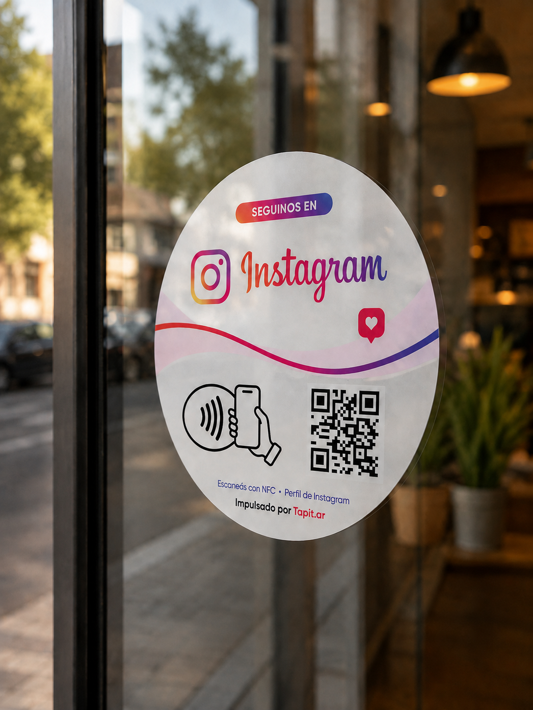Sticker de Instagram Tapit pegado en una vidriera