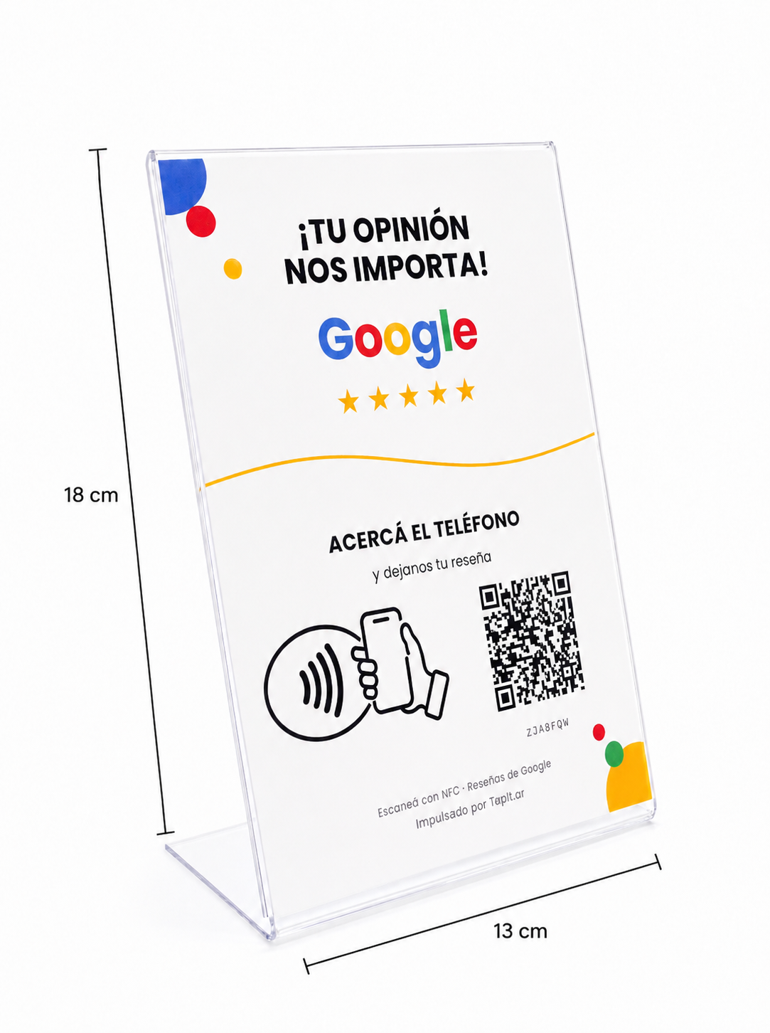 Medidas del cartel de reseñas de Google: 13 × 18 cm