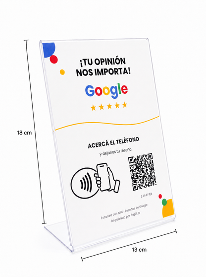 Medidas del cartel de reseñas de Google: 13 × 18 cm