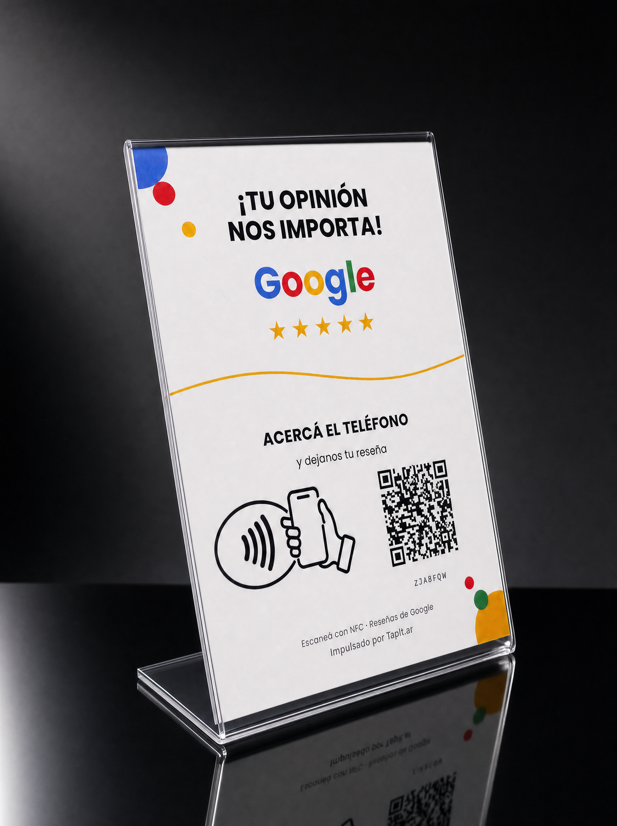 Cartel de reseñas de Google Tapit sobre fondo negro