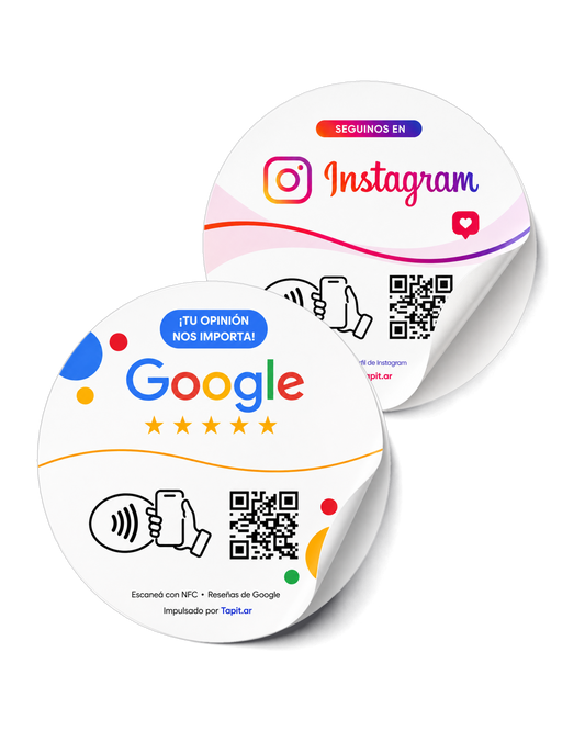 Combo de 2 stickers Tapit con NFC y QR para vidrieras: Google e Instagram