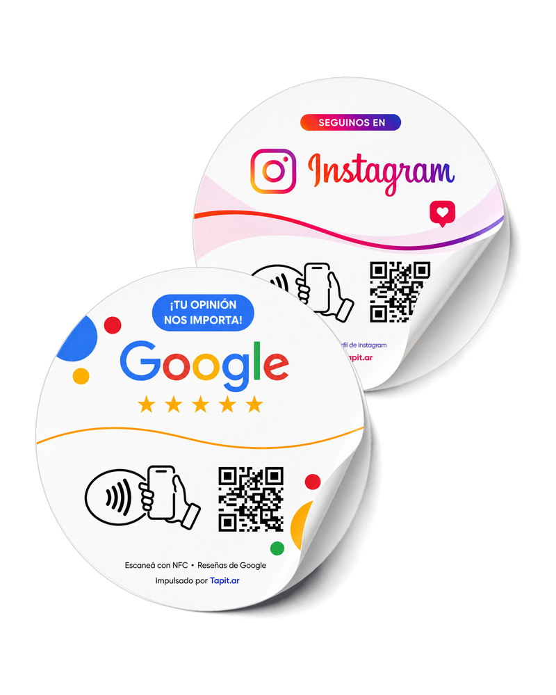 Combo de 2 stickers Tapit con NFC y QR para vidrieras: Google e Instagram